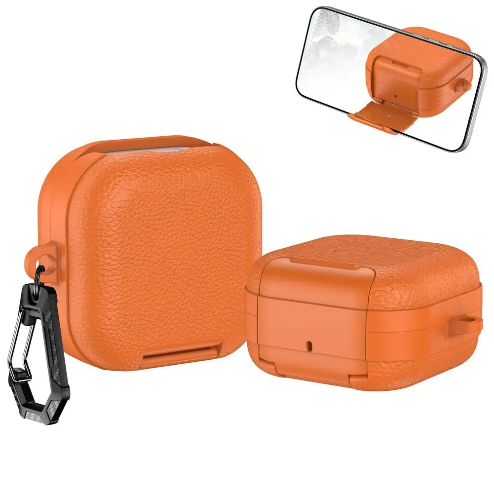 Shock Absorbing Protective Cover with Secure Lock and Adjustable Phone Stand Compatible with For Samsung Buds 4 and 4 Pro Oasis Select Orange