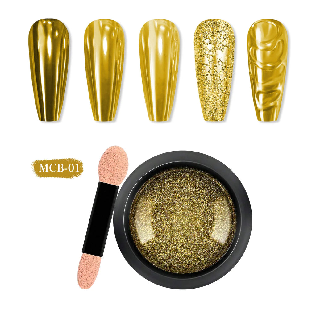 1pcs Nail Glitter Metallic Rubbing Dust Gel Polish Pigment Shinning Metal Manicure Decor Magic Mirror Powder Gold Silver Chrome Oasis Select 2Pcs golden