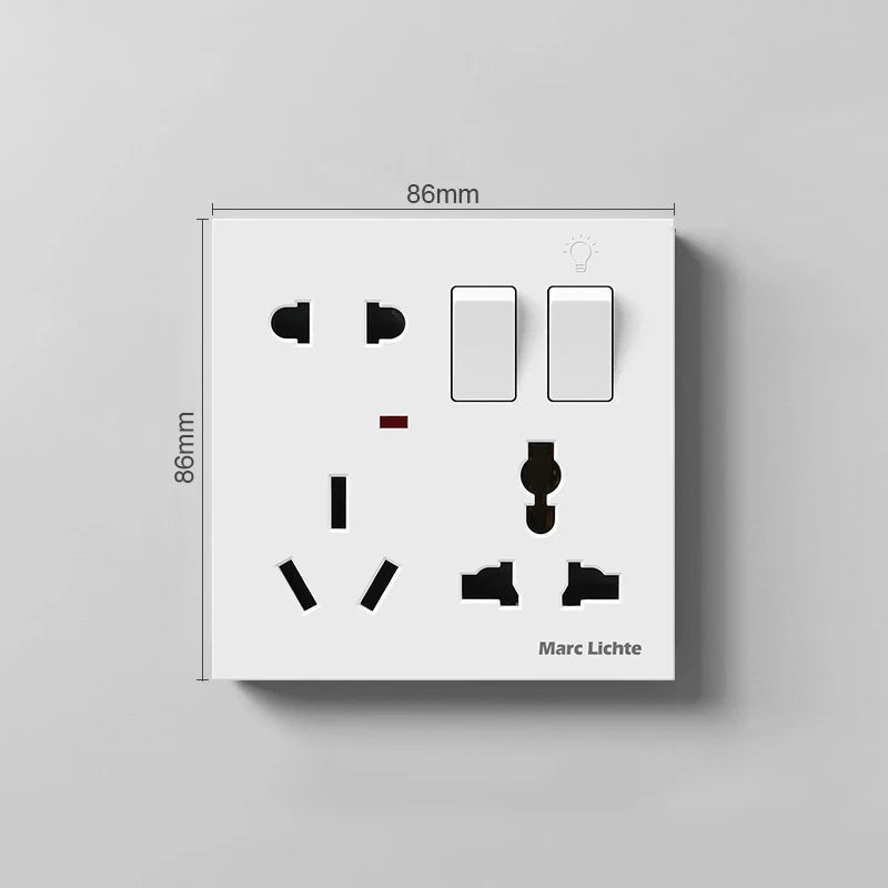 Universal Wall 86 Type Multifunctional Eight-Hole 5pin Power Plug Two Or Three Plugs With 1Gang Switch Control Socket Oasis Select White