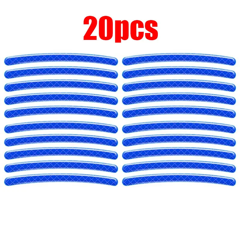 20/60pcs Wheel Hub Reflective Stickers Anti Scratch Auto Body Decorative Rim Tape Strips Warning Passing Car Motorcycle Bicycle Oasis Select 20pcs Blue