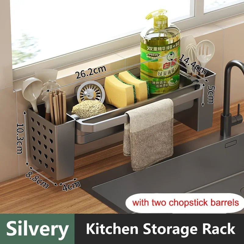 Kitchen Sink Organizer Drain Rack Self-draining Shelf Sponge Holder Dishcloth Faucet Storage Soap Drainer Kitchen Accessories Oasis Select gray-03