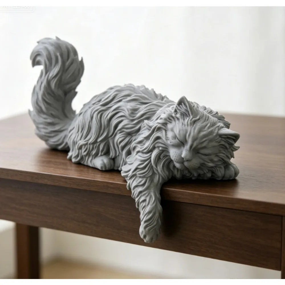 Cute Long Hair Sleeping Cat Figurine 3D Printed Mini Pet Computer Monitor Hanging Decor Desk Ornament for Home Office Decor Gift Oasis Select