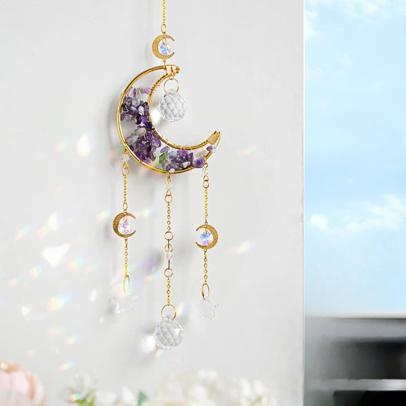 Crystal Sun Catcher Ornament Rainbow Natural Stone Wind Chimes Room Sun Capture Dream Catcher Pendant Room Decor Oasis Select Purple