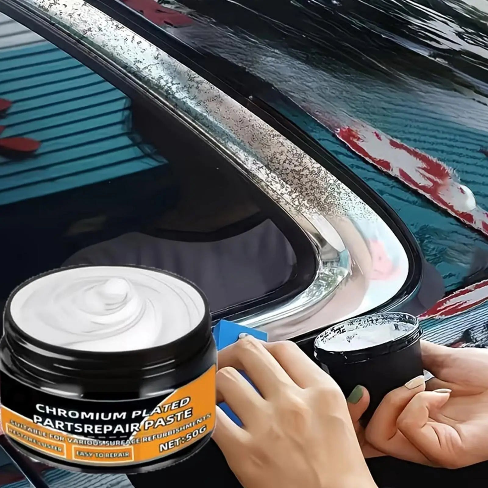 Chrome Polishing 50g Metal Repair Cream With Sponge Car Scratch Remover Metal Shine Renovation Compound Trim Removes Rust Oasis Select