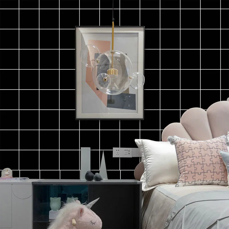 Adhesive Wallpaper for Wall Sticker Paper 40cm Decorative Walls Paper Black Grid Refurbish Waterproof and Moisture-proof Kitchen Oasis Select