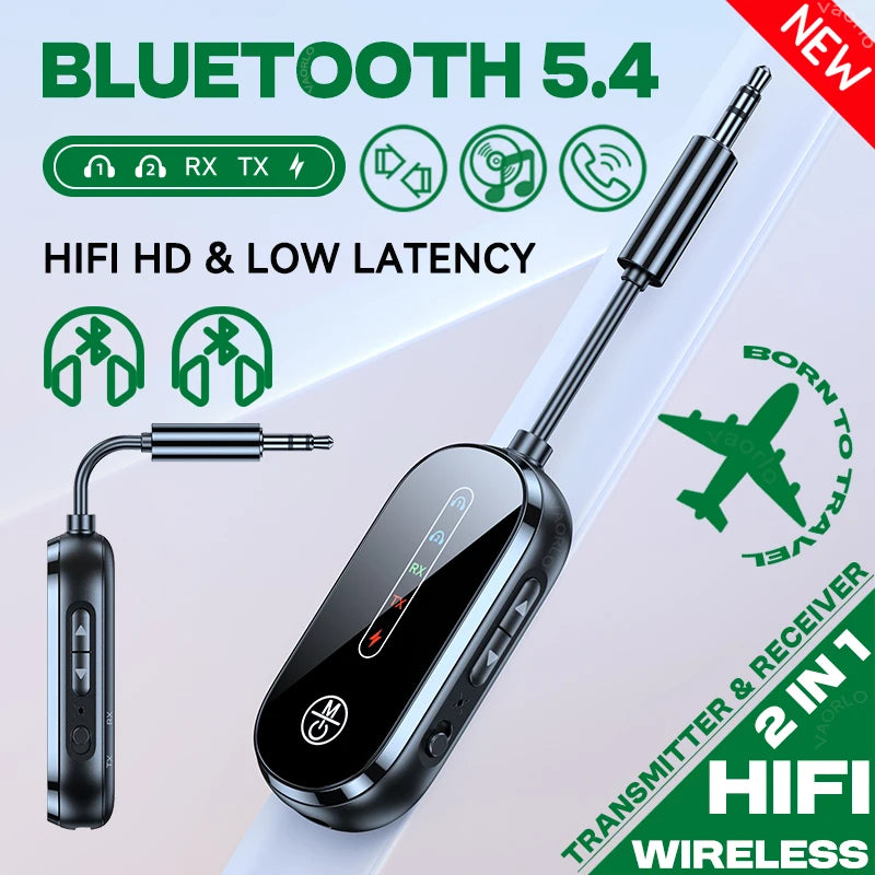 2 In 1 Bluetooth 5.4 Transmitter Receiver Stereo 3.5mm AUX Airplane Audio Wireless Adapter Mic for TV PC Headphone Car Aircraft Oasis Select