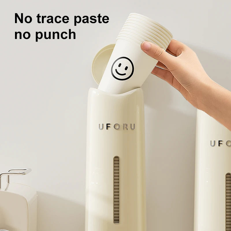 1pc Home Perforation-Free Water Dispenser Cup Extractor, Wall-Mounted Dust-Proof Paper Cup Holder Cream Color Disposable Cup Hol Oasis Select