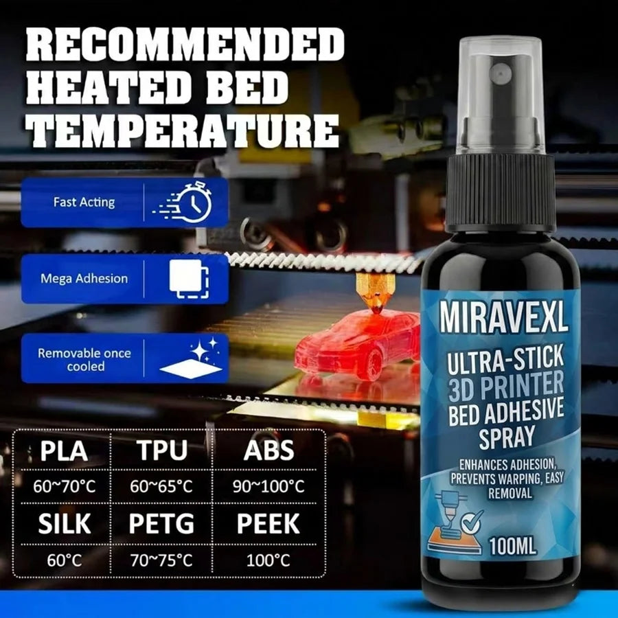 100ml Strong 3D Printer Adhesive Spray Suitable for PLA, ABS, PETG, TPU Filaments - Reduces Warping, Enhances Bed Adhesion Oasis Select