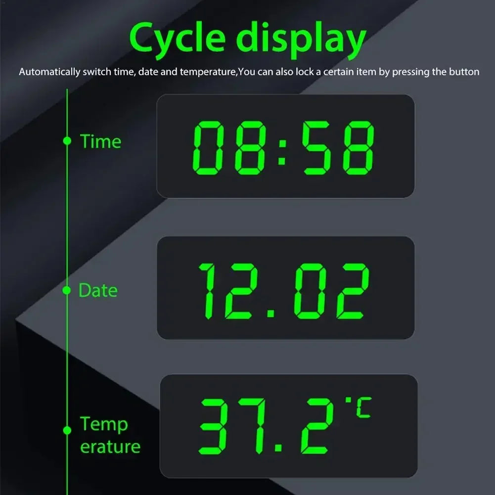 Solar Charging Powered Car Clock Automatic Adjustment Car Clock2 4-Hour 3-level Brightness Auto Internal Stick-On Digital Watch Oasis Select