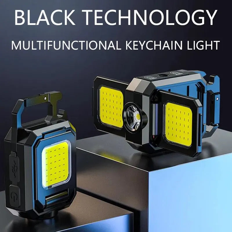 Mini LED Flashlight Keychain Light Double COB Lights USB Rechargeable Work Lights Fishing Lanterna with Magnet Built-in Battery Oasis Select