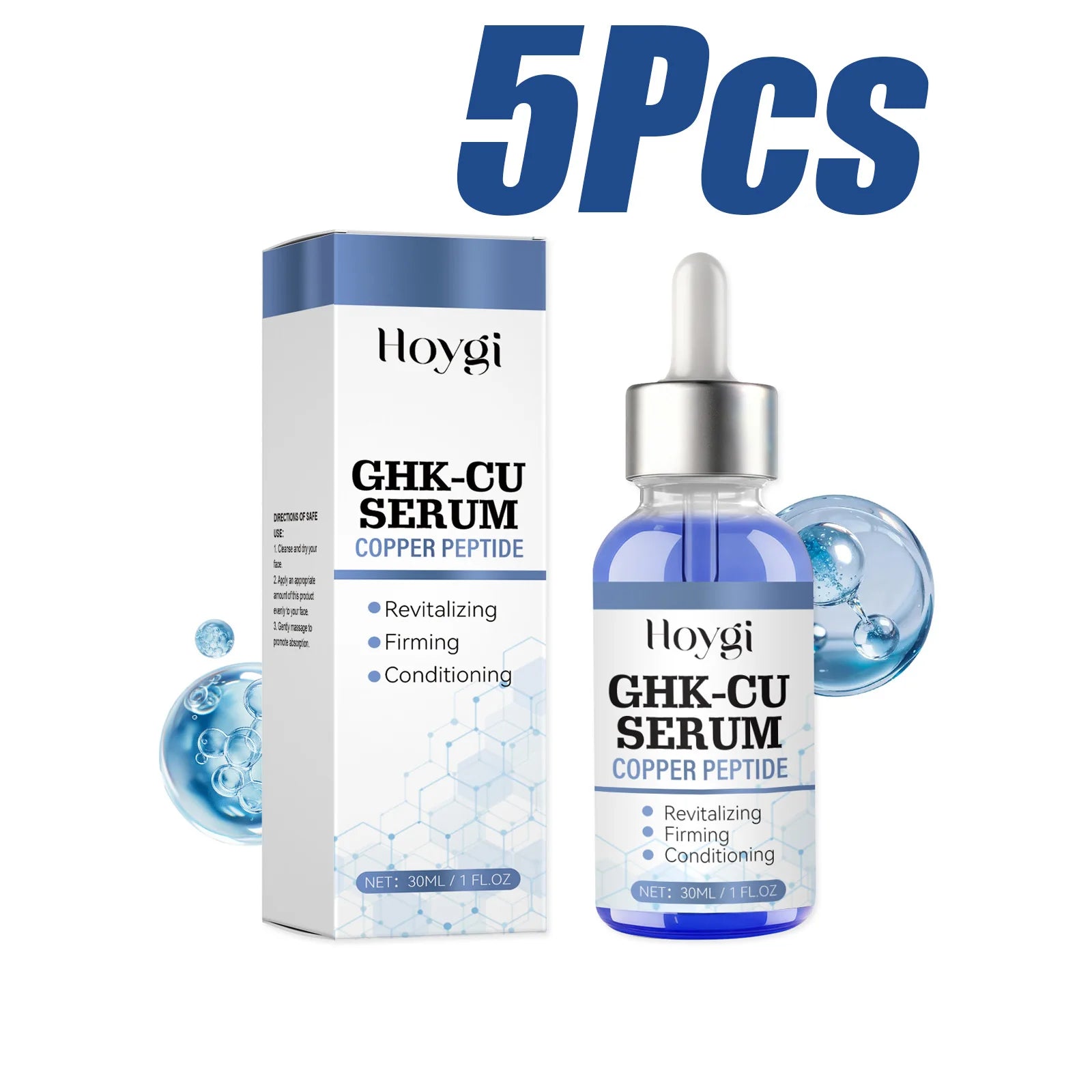 Copper Peptide Serum Anti Aging Face Serum Firming Lifting Fade Fine Lines Pore Shrinking Moisturizer Hyaluronic Acid Skin Care Oasis Select 5 x 30ml Boxed