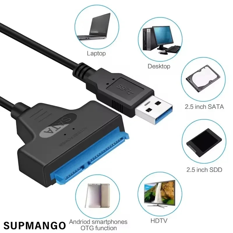 SATA to USB 3.0 Cable Up to 6 Gbps for 2.5 Inch External HDD SSD Hard Drive SATA 3 22 Pin Adapter USB 3.0 to Sata III Cord Oasis Select