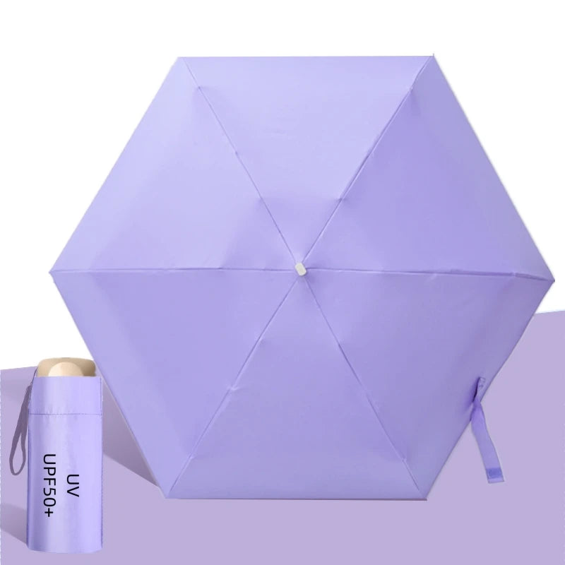 UPF50+ Umbrella Mini Pocket Sun Shade Umbrella Portable Vinyl Folding Rain Travel Umbrella UV Protection Parasol Capsule Oasis Select PURPLE 6K Aluminum