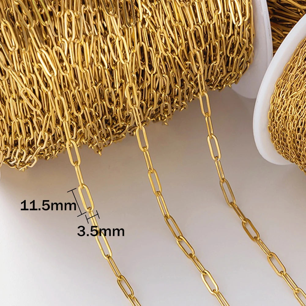 2meter 18K Gold PVD Plated Stainless Steel Paperclip Chains Oval Link Bulk for DIY Bracelet Necklace Jewelry Craft Making Oasis Select F Gold 3.5X11.5mm