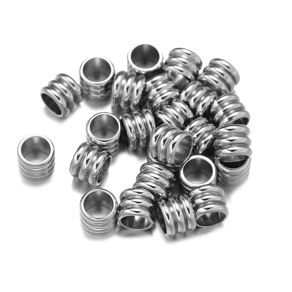 20pcs Stainless Steel Beads Grooved Column Beads Tube Spacer Beads Metal Loose Large Hole for DIY Cord Bracelet Necklace Jewelry Oasis Select