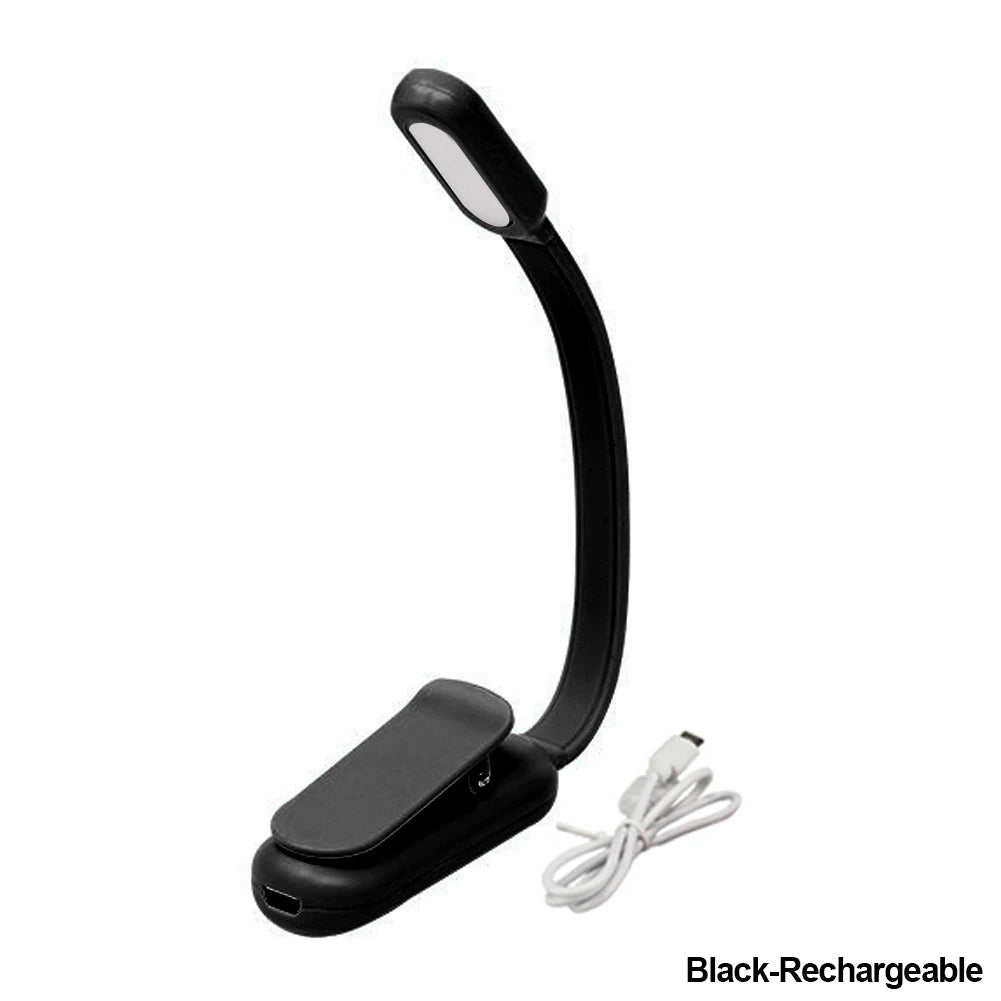 Mini LED Book Night 3 Brightness Adjustable USB Rechargeable Clip-On Study Reading Lamp for Travel Bedroom Dormitory Reading Oasis Select Black-Rechargeable
