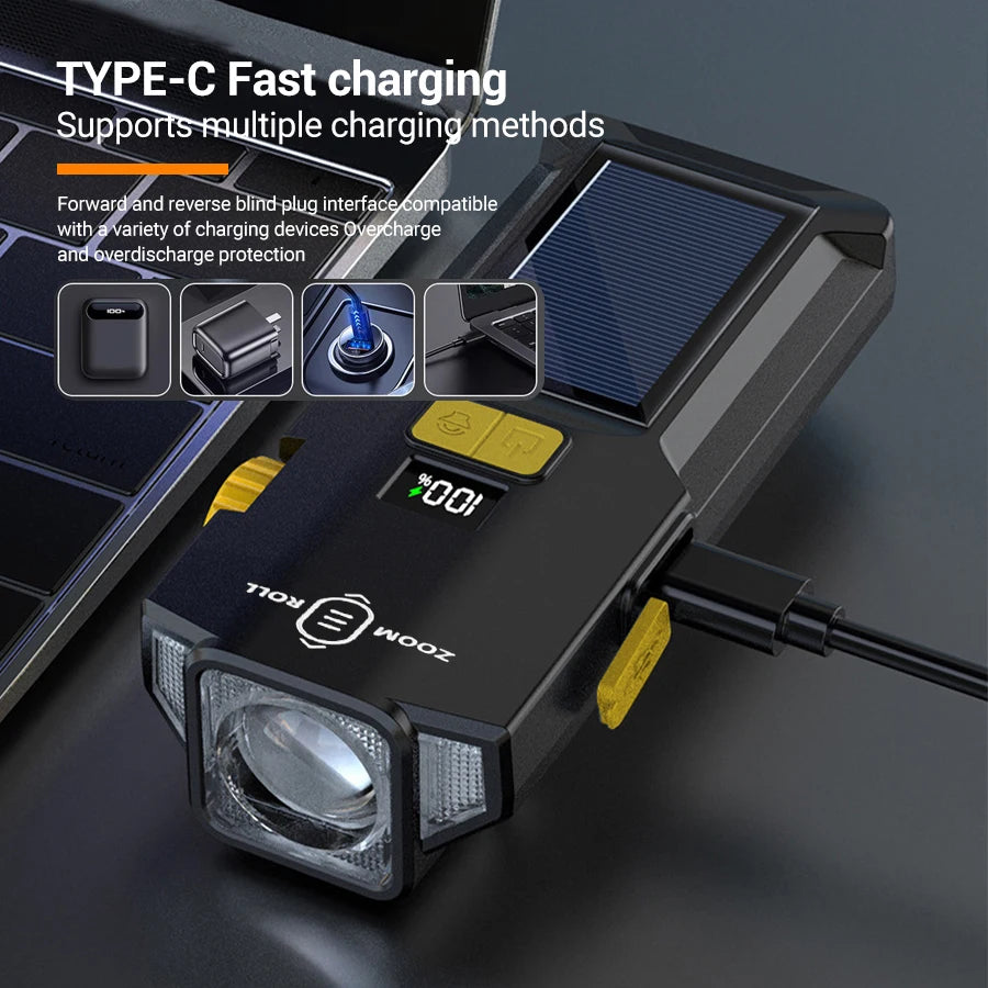 Solar USB Rechargeable Bike Light 1200LM – MTB & Road Front Lamp