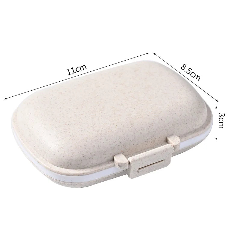 Mini Portable 8 Grids Pill Box Travel Medicine Organizer Container Wheat Sealed Tablets Storage Dispenser Box for Medicines Oasis Select WHITE