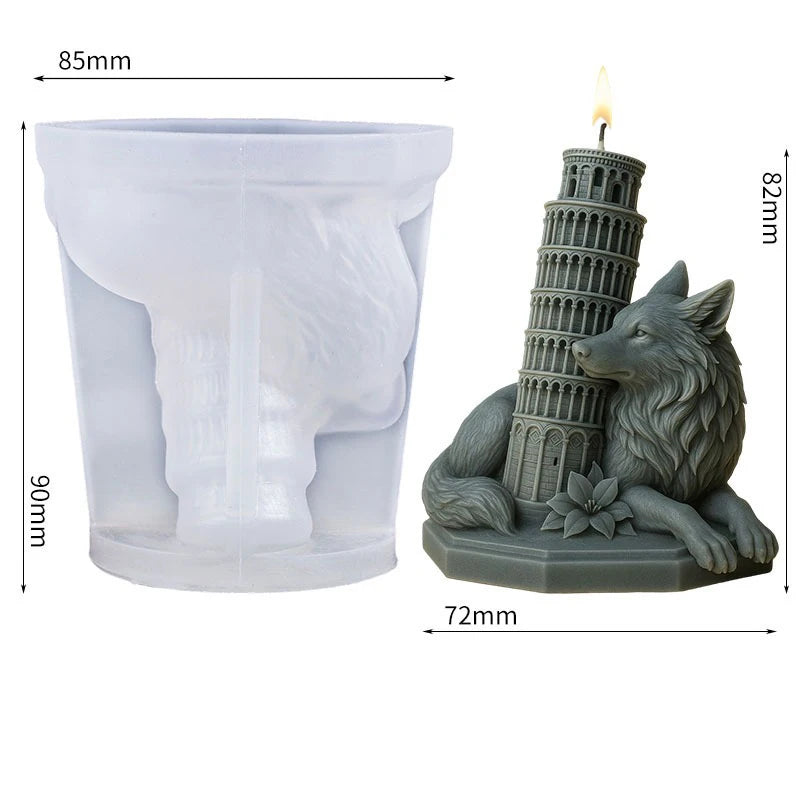 Wolf & Leaning Tower Of Pisa Candle Silicone Mold, 3D Gothic Animal Resin Casting Mould Home Decor Craft Supplies Oasis Select White