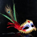 Masquerade Mask Women Peacock Feather Mask Mardi Gras Mask Fashion Blue Green Metal Shiny Rhinestone Halloween Party Oasis Select Red