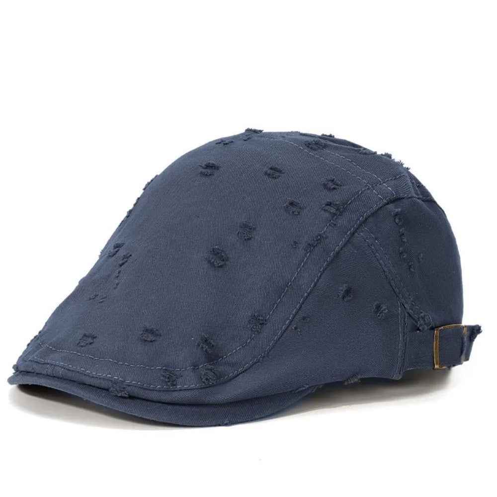 Fashion Hole Sketching Beret Hat Cotton Adjustable Painter Hat Soft Newsboy Hat Hip Hop Oasis Select Navy blue