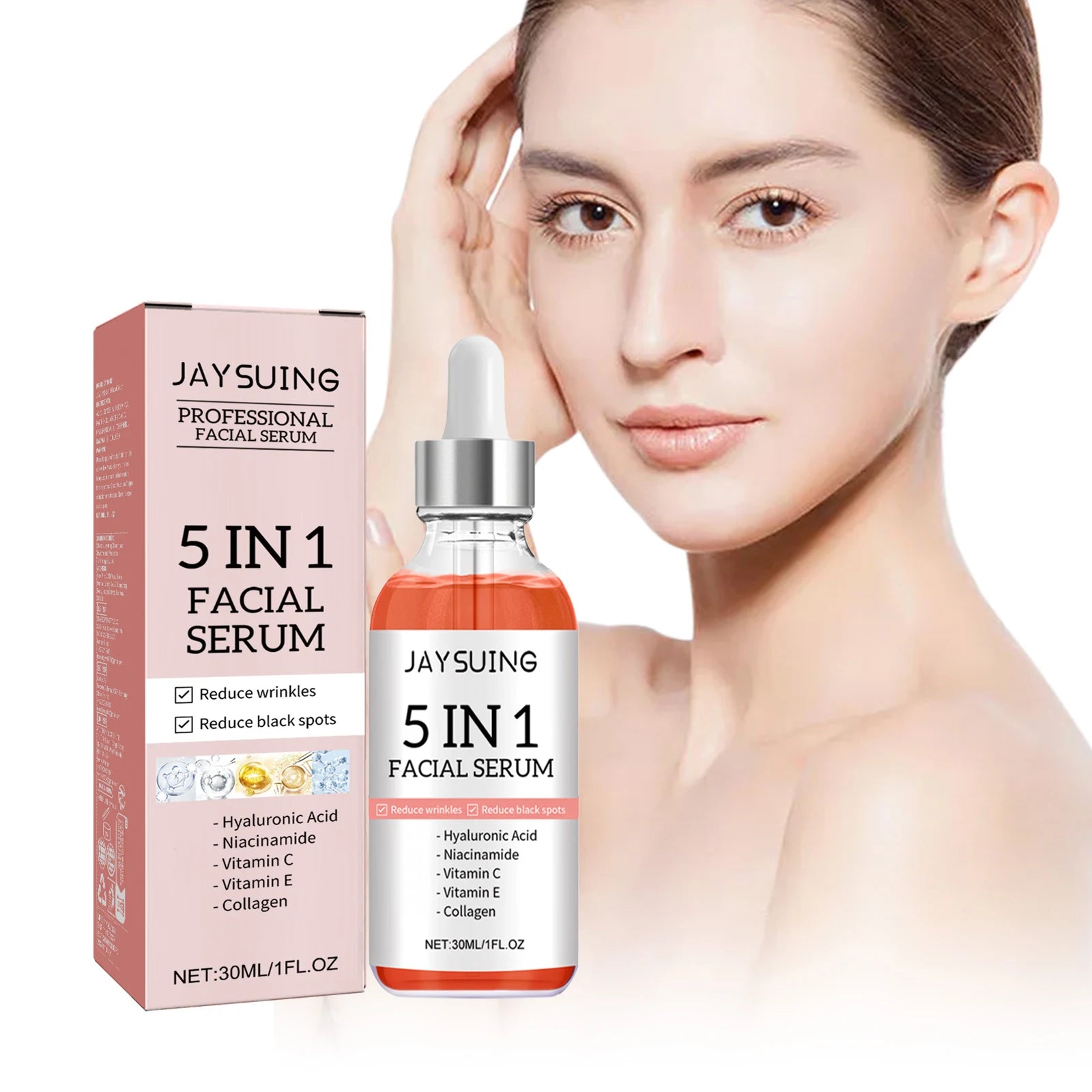 5 In 1 Face Serum Hyaluronic Acid Moisturizing Whitening Anti Wrinkle Aging Vitamin C Fade spots Shrink Pores Skin Care 30ml Oasis Select