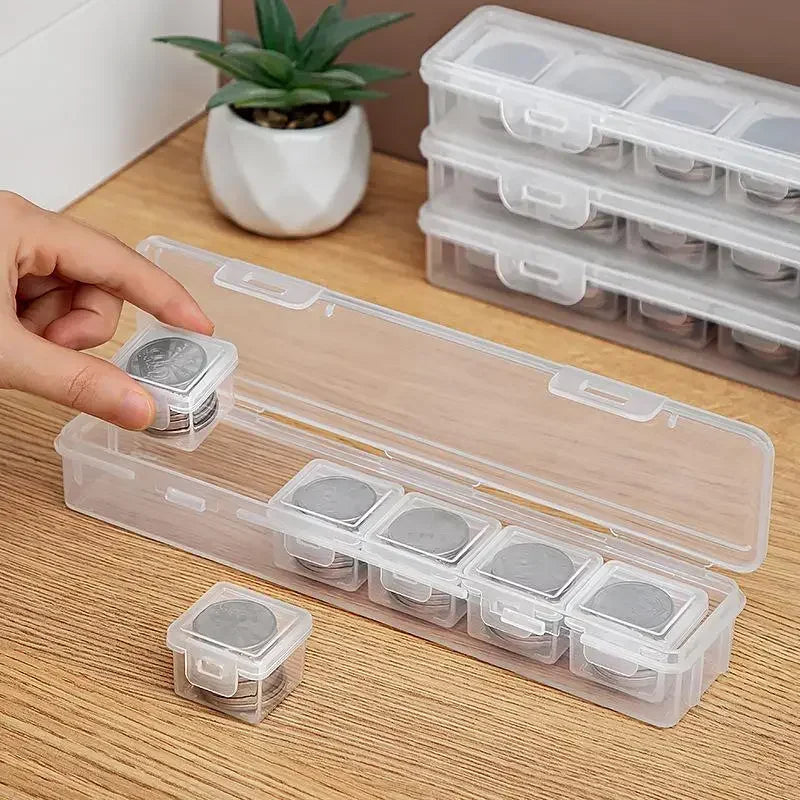 Clear Rectangular Coin Cases Capsules Container Holder Storage Box Plastic For Storing Coins Bins Oasis Select