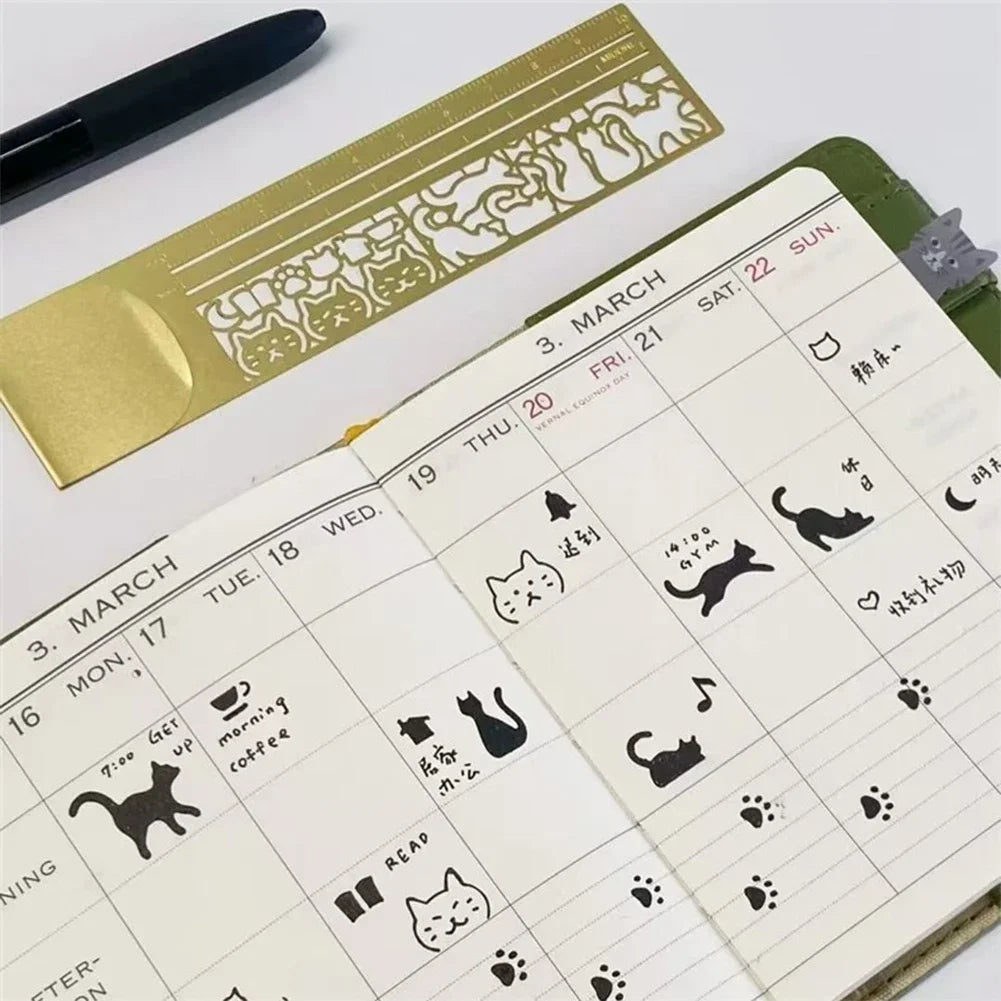 Cute Cat Hollow Metal Bookmark Ruler – Stencil & Journal Tool