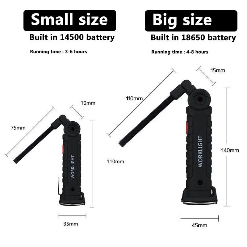 Rechargeable Camping LED Work Light COB Flashlight with Magnet and Hook Waterproof 5 Lighting Modes Suitable for Night Work Oasis Select