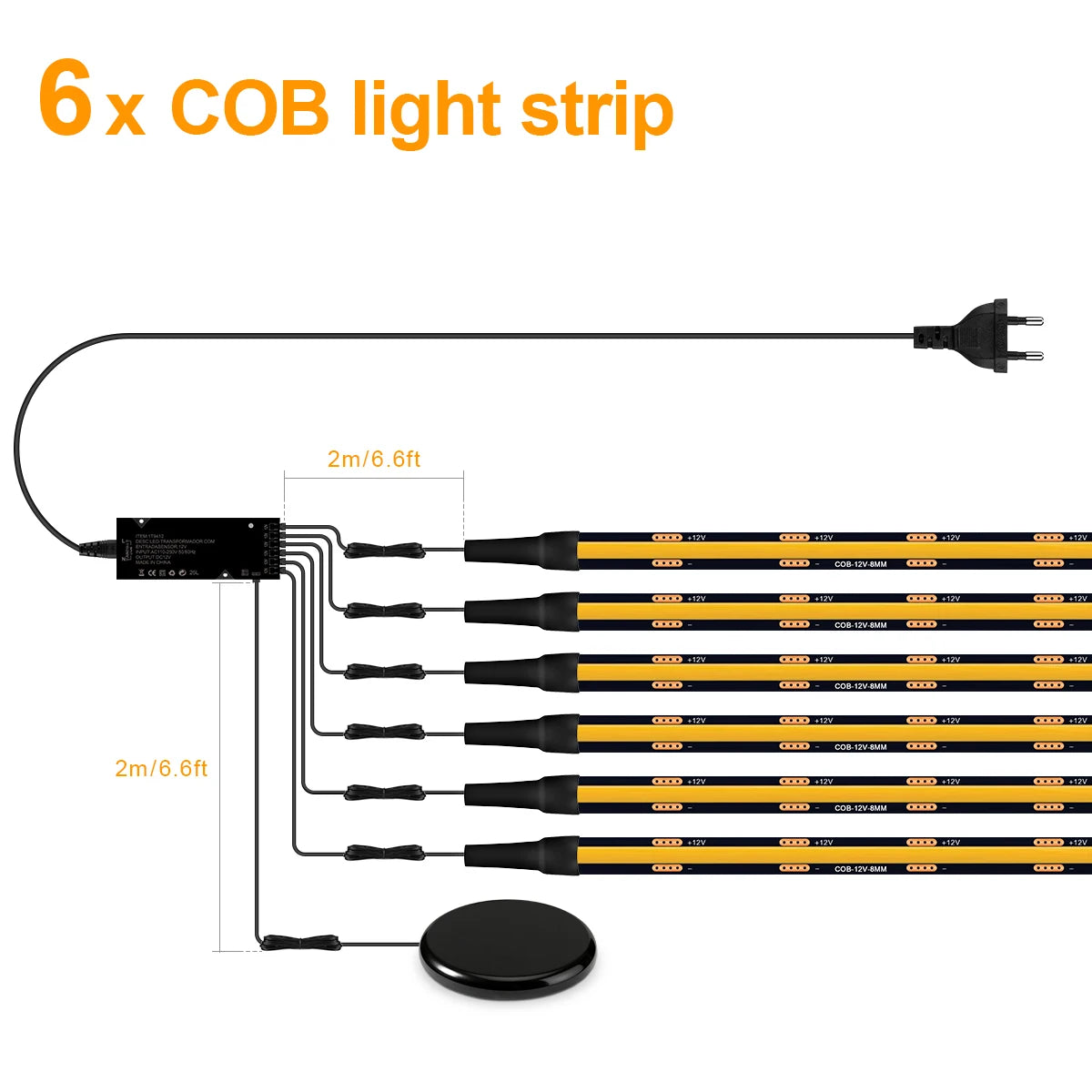 12V Touch Dimmable Black PCB COB LED Strip Light Walnut Acoustic Wood TV Wall Soundproof Panel Cabinet Decor Strong Concealment Oasis Select 6x Light Strip Neutral White 3M 9.84FT|USA Power Plug