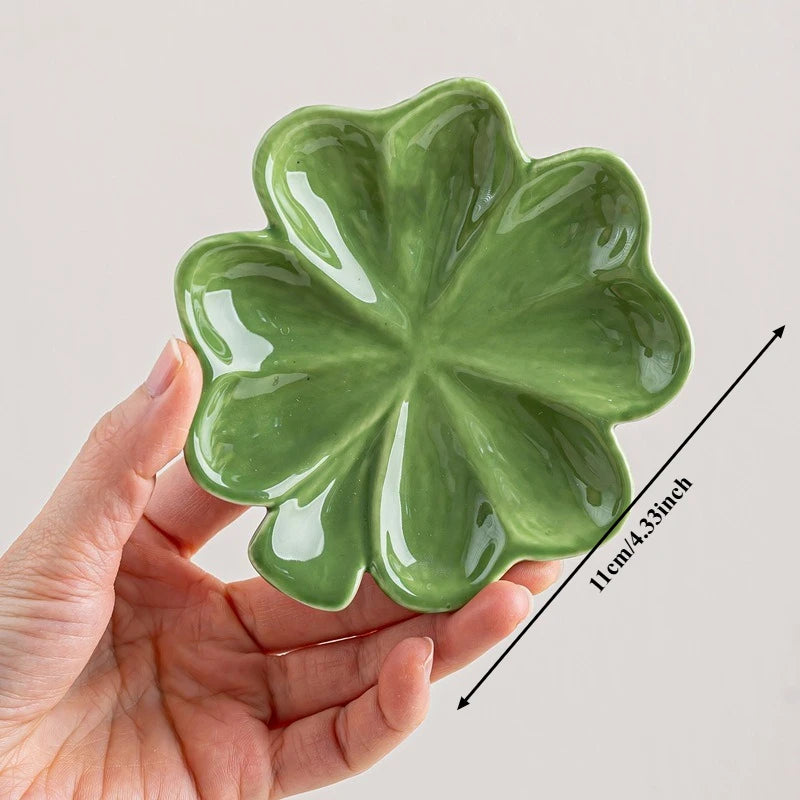 Ceramic Jewelry Tray Tabletop for Cosmetics and Accessories Nordic Style Clover Leaf Storage Box for Wedding Birthday Gifts Oasis Select