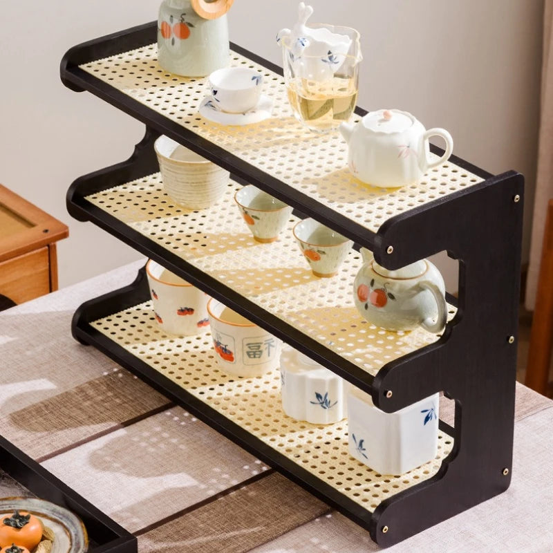 Desktop Bogu rack, teapot rack, small Duobao Pavilion tea room ornament, desktop storage rack, teacup tea set rack. Oasis Select