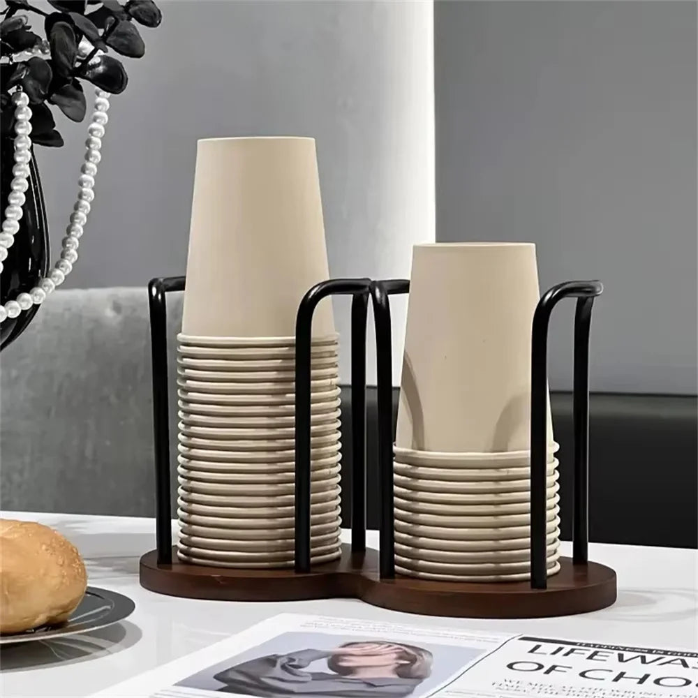 Disposable Cup Storage Holder Rack Shelf Water Tea Cups Wood Dispenser with Longer Stick Mug Display Stand Organizer Supplies Oasis Select