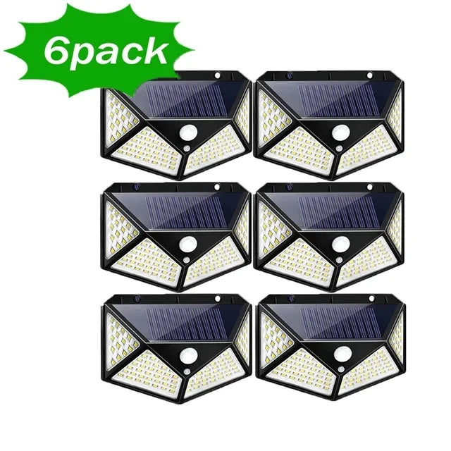 1/2/4/6/10PCS 100 LED Solar Wall Lamp 4 Sides Luminous With Motion Sensor Outdoor Garden Courtyard Waterproof Wall Light Oasis Select 6 PCS 0-5W