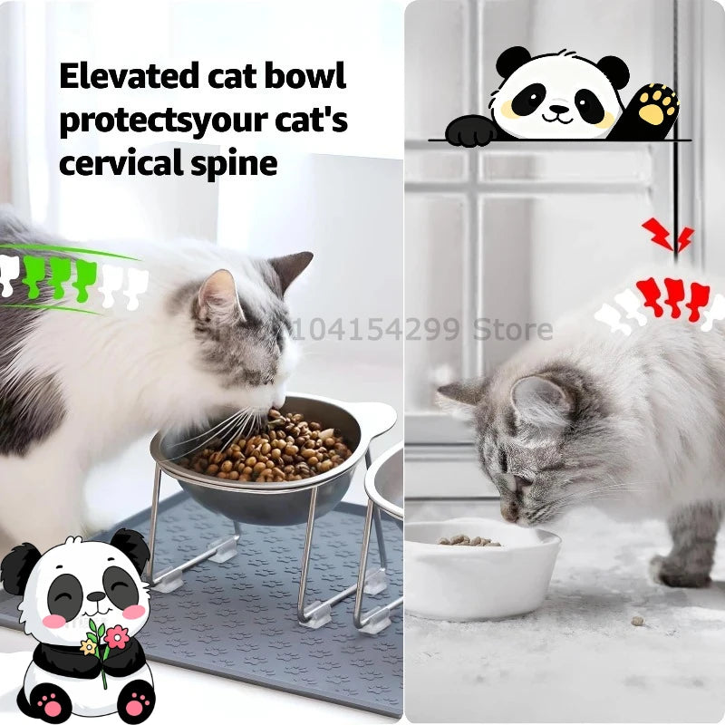 ‌304 Stainless Steel Raised Cat Bowl with 15° Elevated Design Tilted Neck Guard Healthy Feeding Shatterproof for Cats Puppies Oasis Select