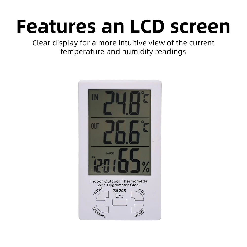 TA298 Digital Thermometer Hygrometer Indoor Outdoor Temperature Humidity Meter Sensor Clock ℃/℉ High Accuracy Home Thermometer Oasis Select