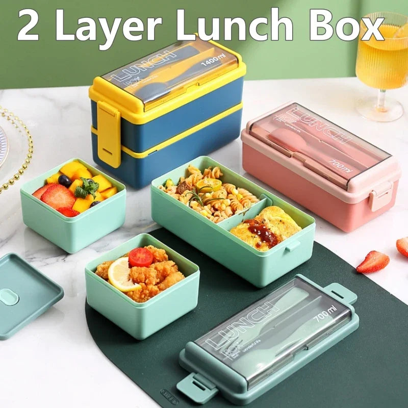 Single/double Layer Lunch Box Portable Leakproof Student Microwave Dinnerware Set with Fork Spoon Food Snack Storage Container Oasis Select