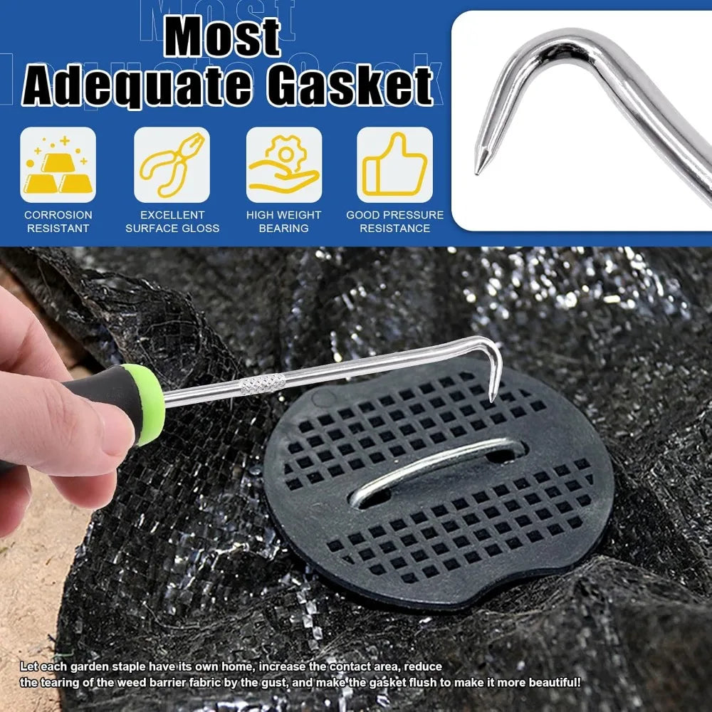 Pick Hook Included U-Shaped Garden Stakes Staples with Plastic Fixing Gasket Assortment Kit for Lawn Ground Cover Fence Oasis Select