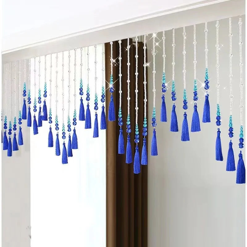 Punch free new style bead curtain blue tassel crystal partition curtain living room decorative curtain room decoration Oasis Select Light Grey 25 pieces 0.33-0.5m