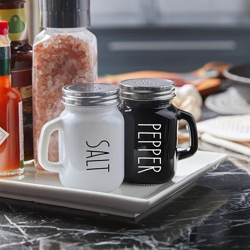 Black and White 2pcs Salt and Pepper Shaker Set 4.4oz Glass Vintage Glass Salt and Pepper Seasoning Shaker Set for Home Oasis Select