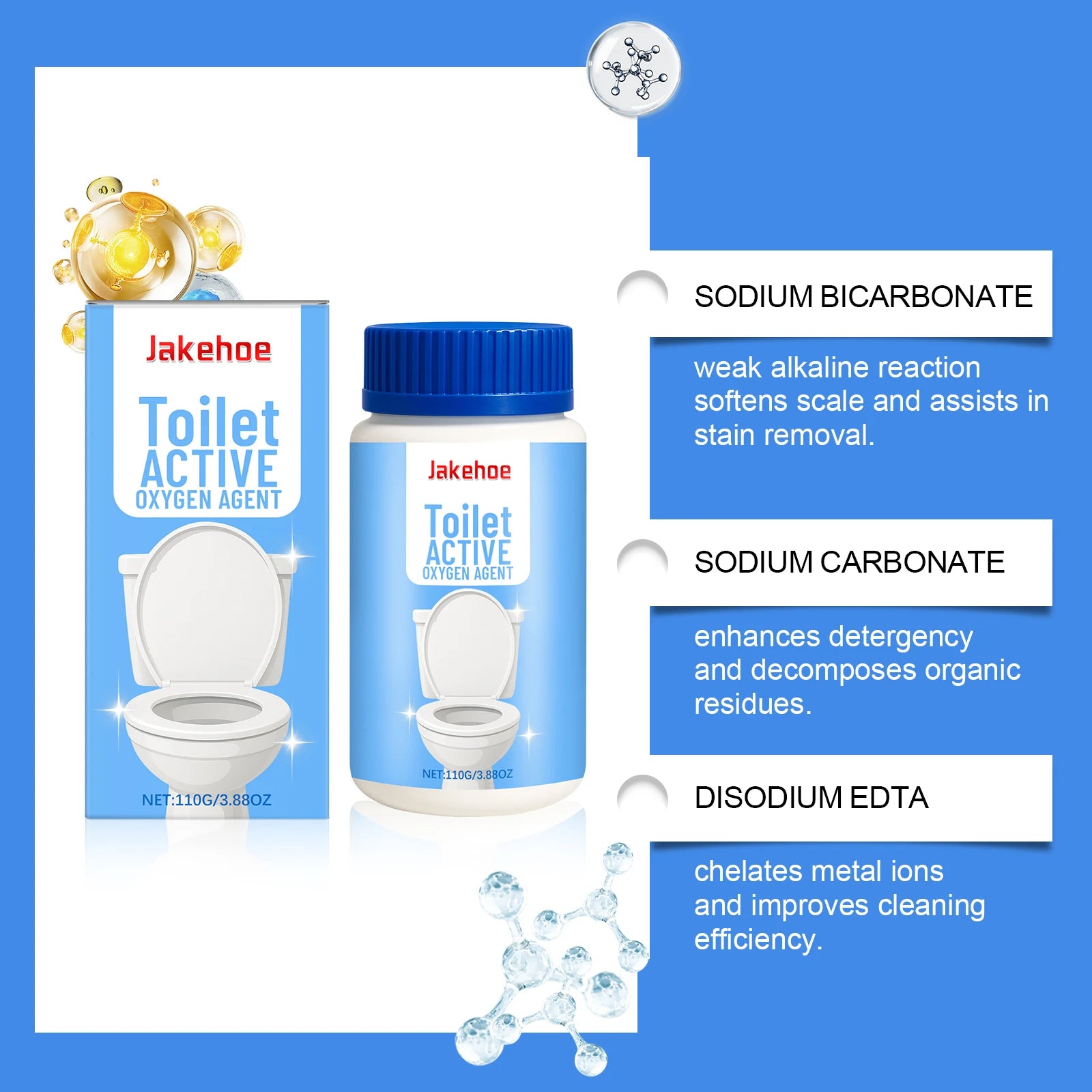 Jakehoe Active Toilet Cleaner Powder Household Toilet Cleaning Odor Removal Scale Removal Cleaning Powder for Household Cleaning Oasis Select
