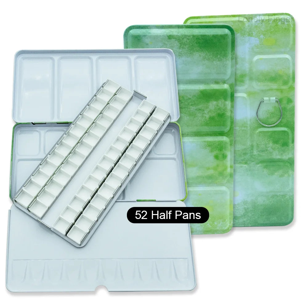 Empty Travel Watercolor Palette, Watercolor Tin Box Palette with 52/28 Plastic Grids Pans for Gouache, Studio & Outdoor Painting Oasis Select L Green 52Pans
