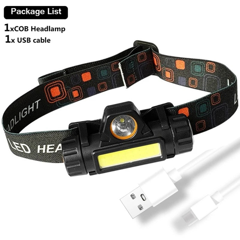 Super Bright COB LED Headlamp 4 Lighting Modes Rechargeable Headlight Outdoor Waterproof Head Lamp with Built-in Battery Oasis Select Package B