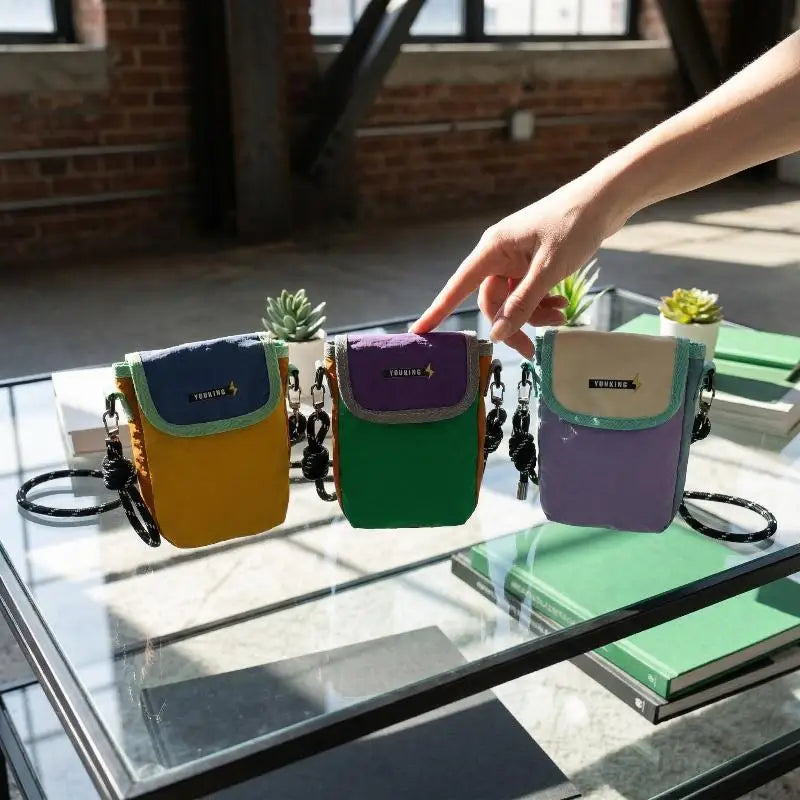 Unisex Color Patch Nylon Crossbody Mini Bag Secure Phone Purse Lightweight Casual Bag for Urban Travel School Oasis Select