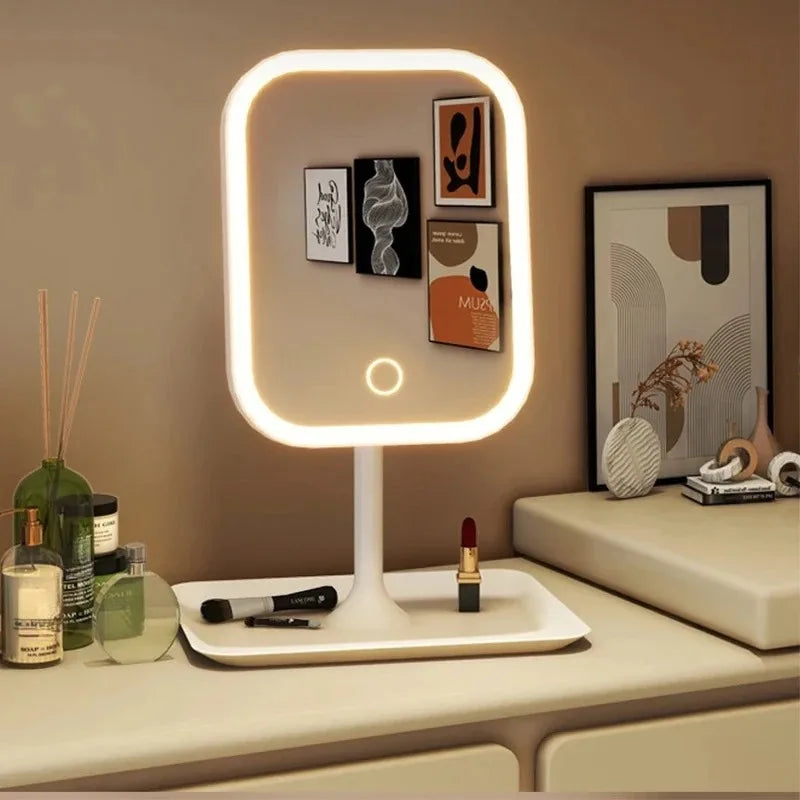 Dimmable LED Makeup Mirror with Stand Touch Control Vanity Mirror with Storage Tray for Bedroom & Bathroom Beauty Tools Oasis Select