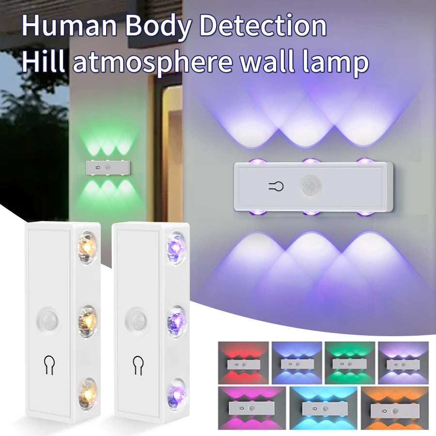 3 Colors/RGB Motion Sensor LED Night Light Rechargeable Magnetic Wall Lamp Touch Dimming Ambient Light for Bedroom Hallway Stair Oasis Select