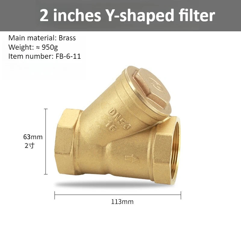 Brass Y-shaped Thickened Filter 2/3/4/6 Points DN8 10 15 20 25 32 40 50 BSP Internal Thread, Used for Water Filter Ball Valve Oasis Select 2 inches DN50 Y-strainer