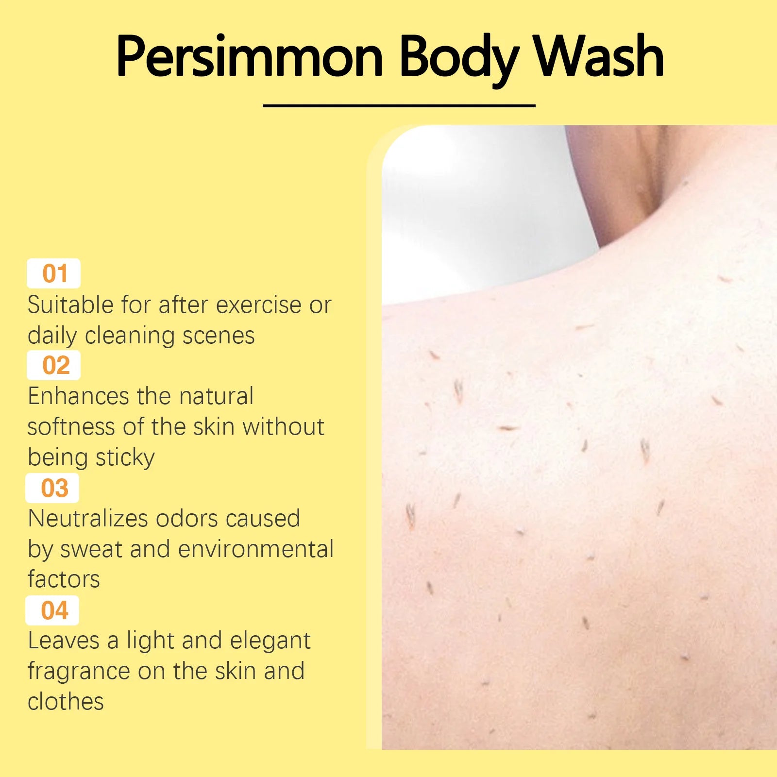 Persimmon Body Wash Gel Gentle Cleansing Moisturizing Skin Exfoliating Shower Gel Smooth Soft Body Odor Remover Bath Products Oasis Select