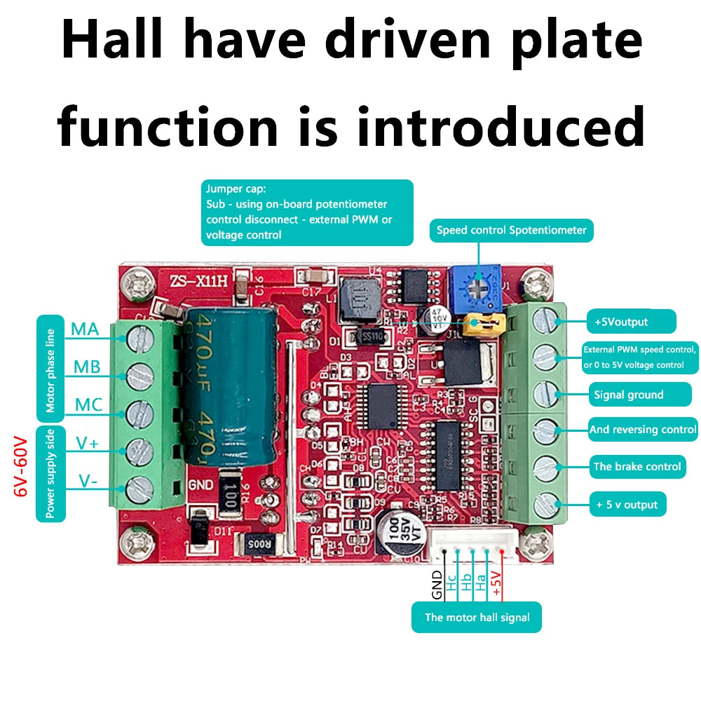 DC 6-60V 400W BLDC Three Phase DC Brushless Motor Controller PWM Hall Motor Driver Control Board Motor Speed Controller Oasis Select