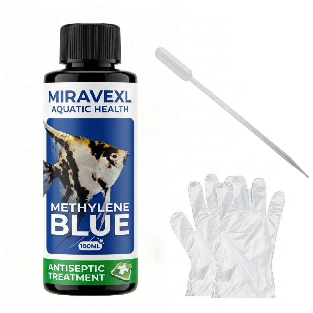 100ml Methylene Blue Aquarium Fish Tank Antiseptic Treatment: Fast Ich Fungus & Parasite Cure Water Care Drops, Pipette Gloves Oasis Select 1PCS